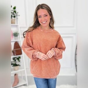 Moon Ryder Orange Corded Crew Pull Over 100% Cotton Mineral Acid Wash Sweatshirt